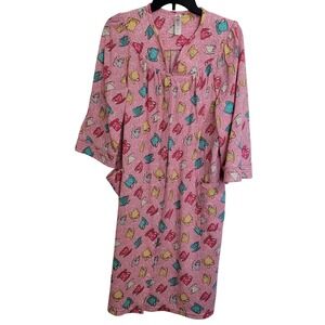 White Stag Pink Tea Cup Print Sleepwear Robe Gown L G 12 14